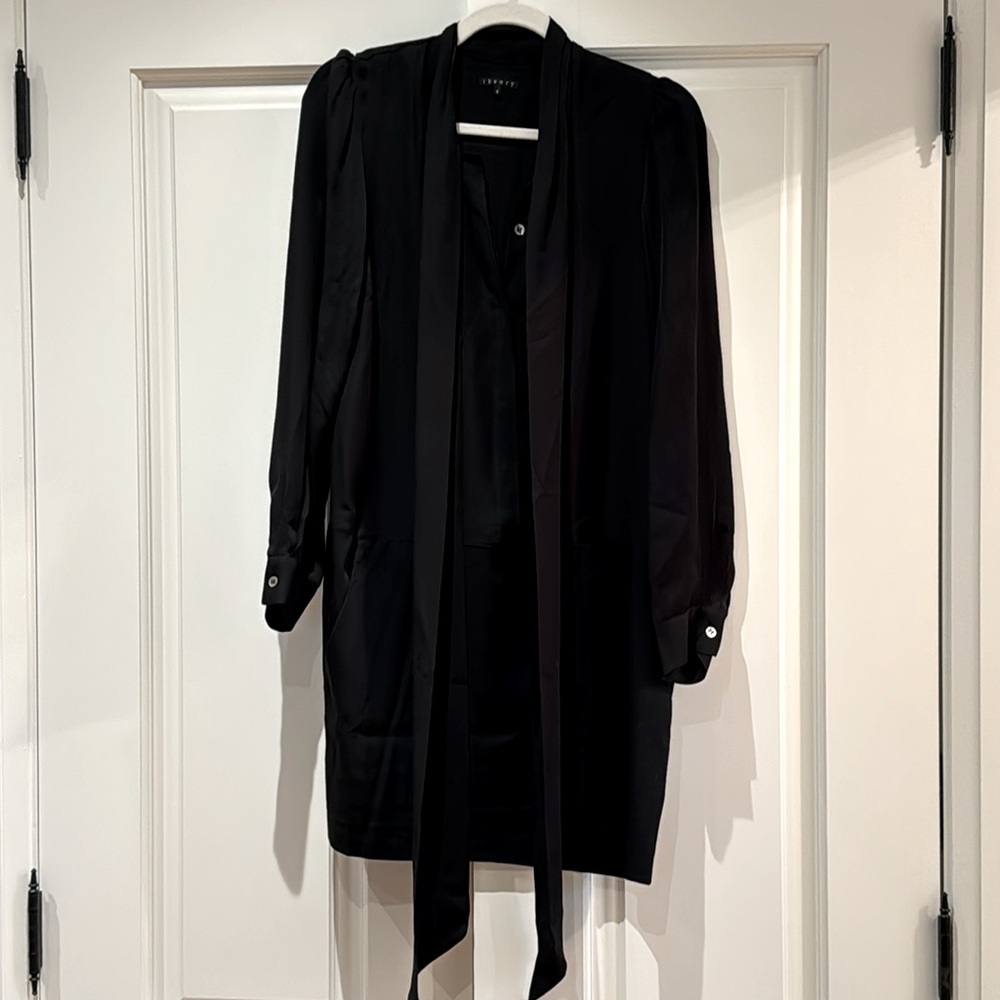 Theory Black Shift Dress with Tie